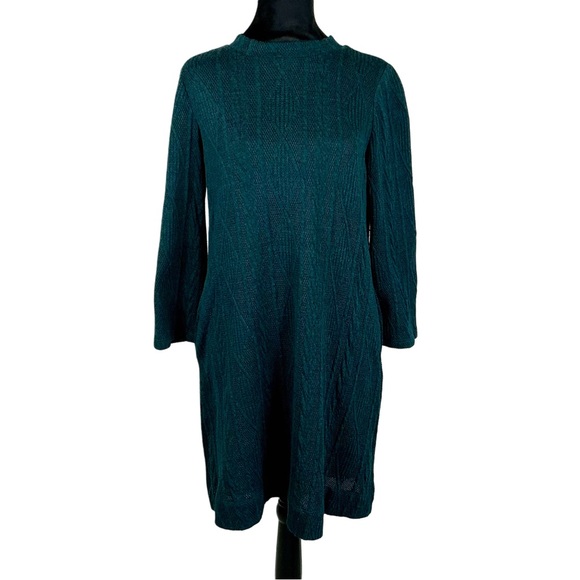 Sandra Darren Teal Sweater Dress Pockets Keyhole Lined - Picture 1 of 13